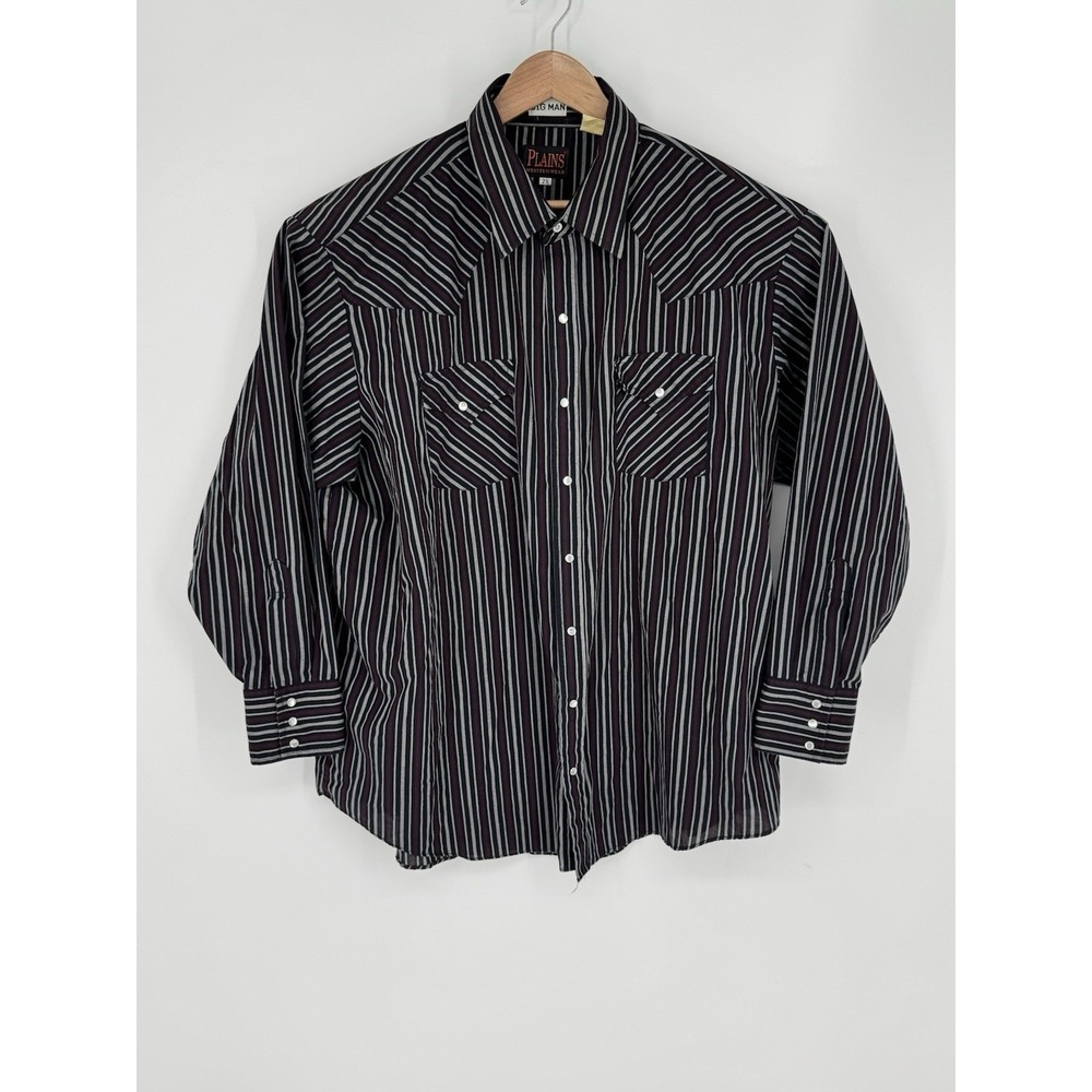 Plains Western Wear Big Man Size 2XB Black Striped Western Shirt Pearl Snap F0